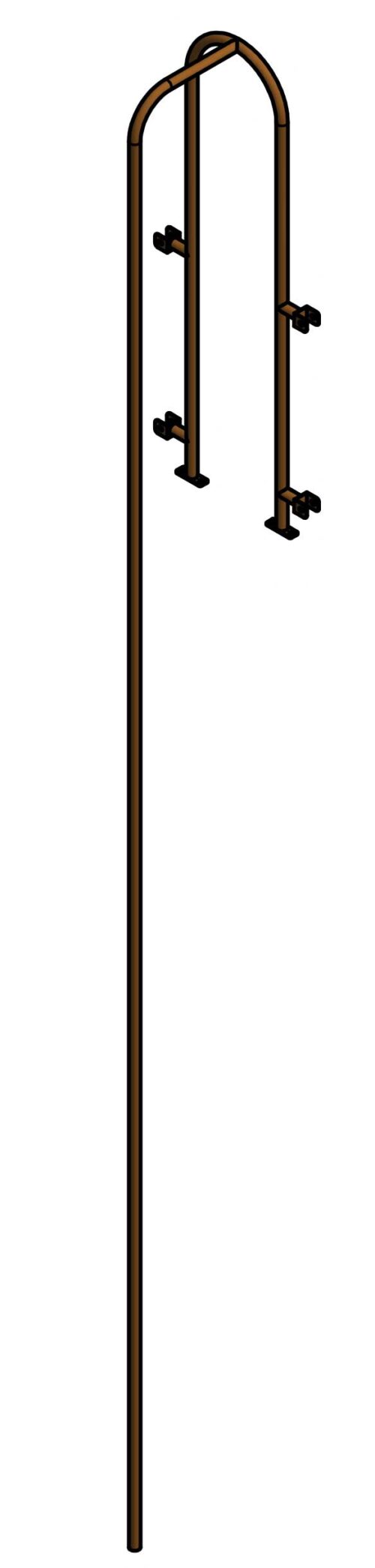 A fireman's pole consisting of a fully powder coated tube measuring 1.5 inches in diameter and brown in color.