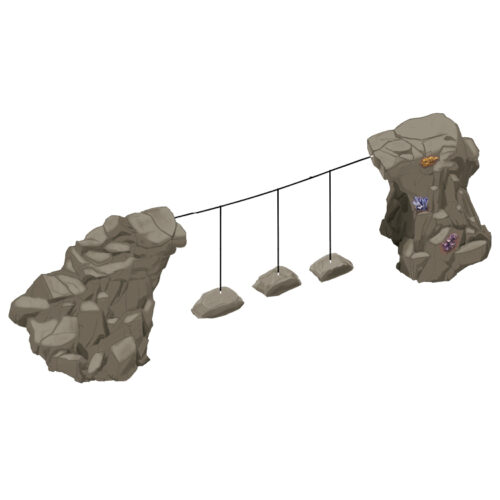 CR-217, Gemstone Trench, is a small rock themed obstacle course for playgrounds that consists of two large boulders and stepping rocks with rope between them.