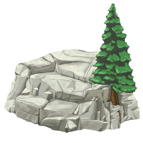 Part of the Rock N' Roots play structure series, Ranier Rock includes a fun rocky surface with a pine tree growing from a crevice.