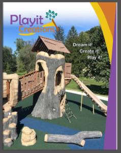 2024 Catalog Cover showing a large TreeLine playground structure made by Playit Creations