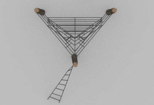Part of the new Nature Nets line, this Tripod Tree Climber consists of three upright logs and a series of web nets.