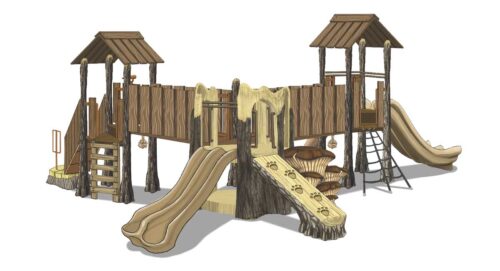 Version of TL-114 play structure with plank roof option.
