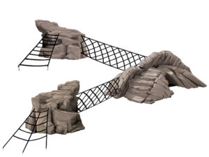 CR-215 Rock N' Rope is a nature themed obstacle course for a playground using a series of rocks of various sizes with nets adjoining them