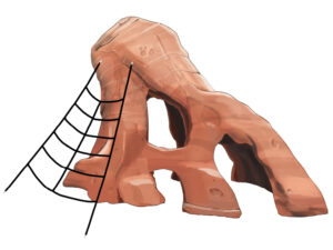 Eroded Rock climber is a play structure that looks like a realistic rock with weathering and holes in the surface.
