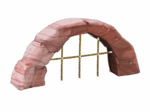 CR-216 is a small stone arch play structure that includes a grid net under the arch.